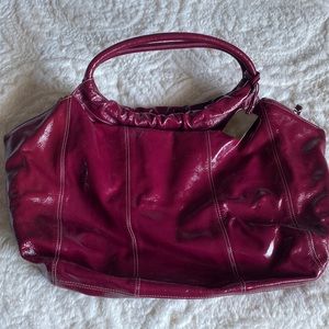 2000s magenta FURLA patent leather tote.